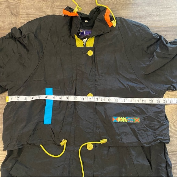 Vintage Pizazz trench coat wind breaker long neon detailing cinch waist - Picture 13 of 13